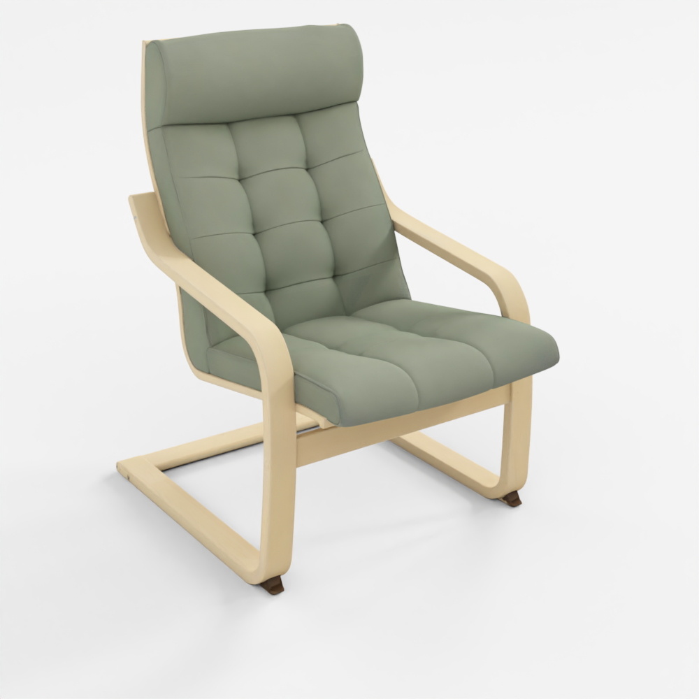 IKEA POÄNG Birch Veneer Armchair with Gunnared Light Green Cushion