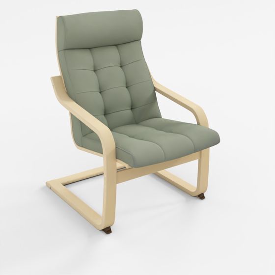 IKEA POÄNG Birch Veneer Armchair with Gunnared Light Green Cushion