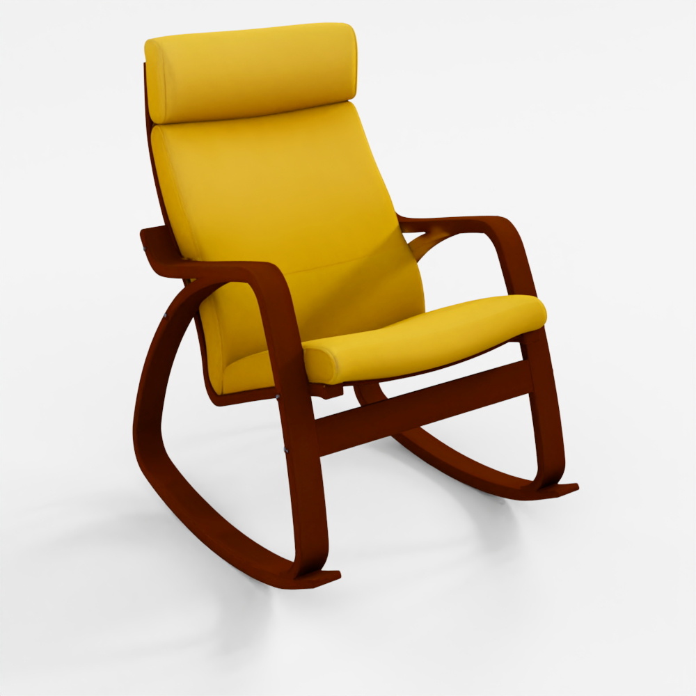 IKEA POÄNG Brown Rocking Chair with Skiftebo Yellow Cushion