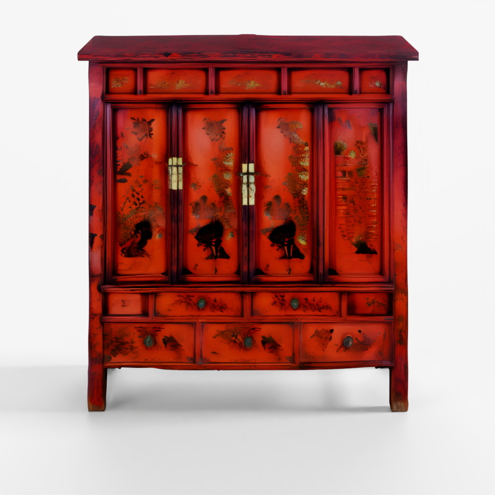 山西産中国赤漆塗り婚礼用キャビネット（15）