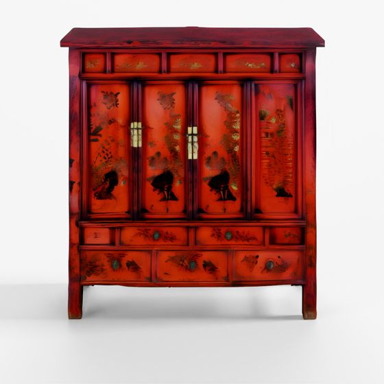 山西産中国赤漆塗り婚礼用キャビネット（15）