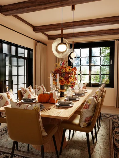 Dining Room | Luxurious Elegance in Wood and Orange