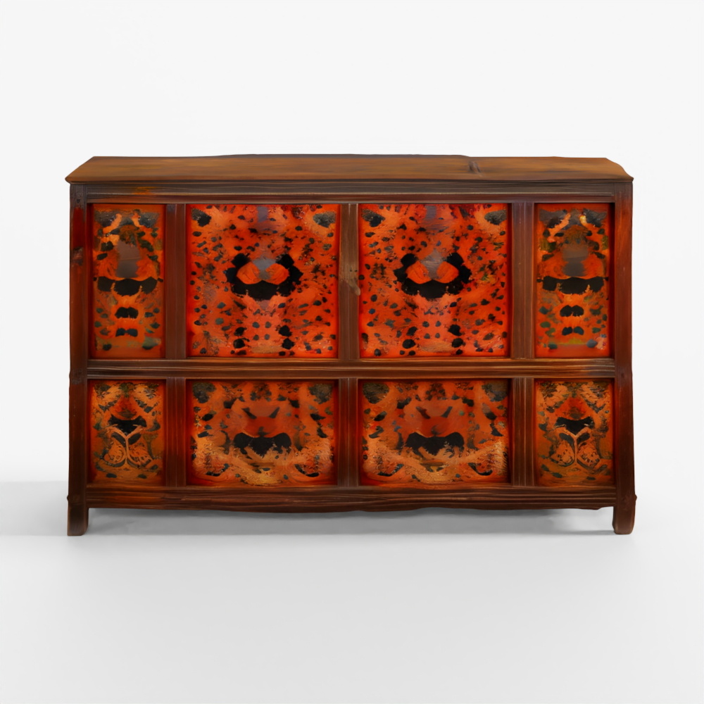 チベット産塗装祭壇キャビネット