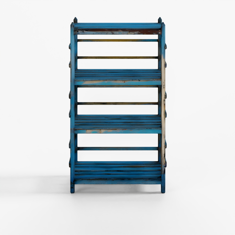 Slatted Blue Painted Shelf From Gujarat