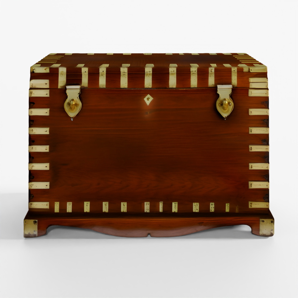 ラジャスタン産真鍮縁取りチーク軍用チェスト（920）