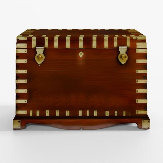 ラジャスタン産真鍮縁取りチーク軍用チェスト（920）