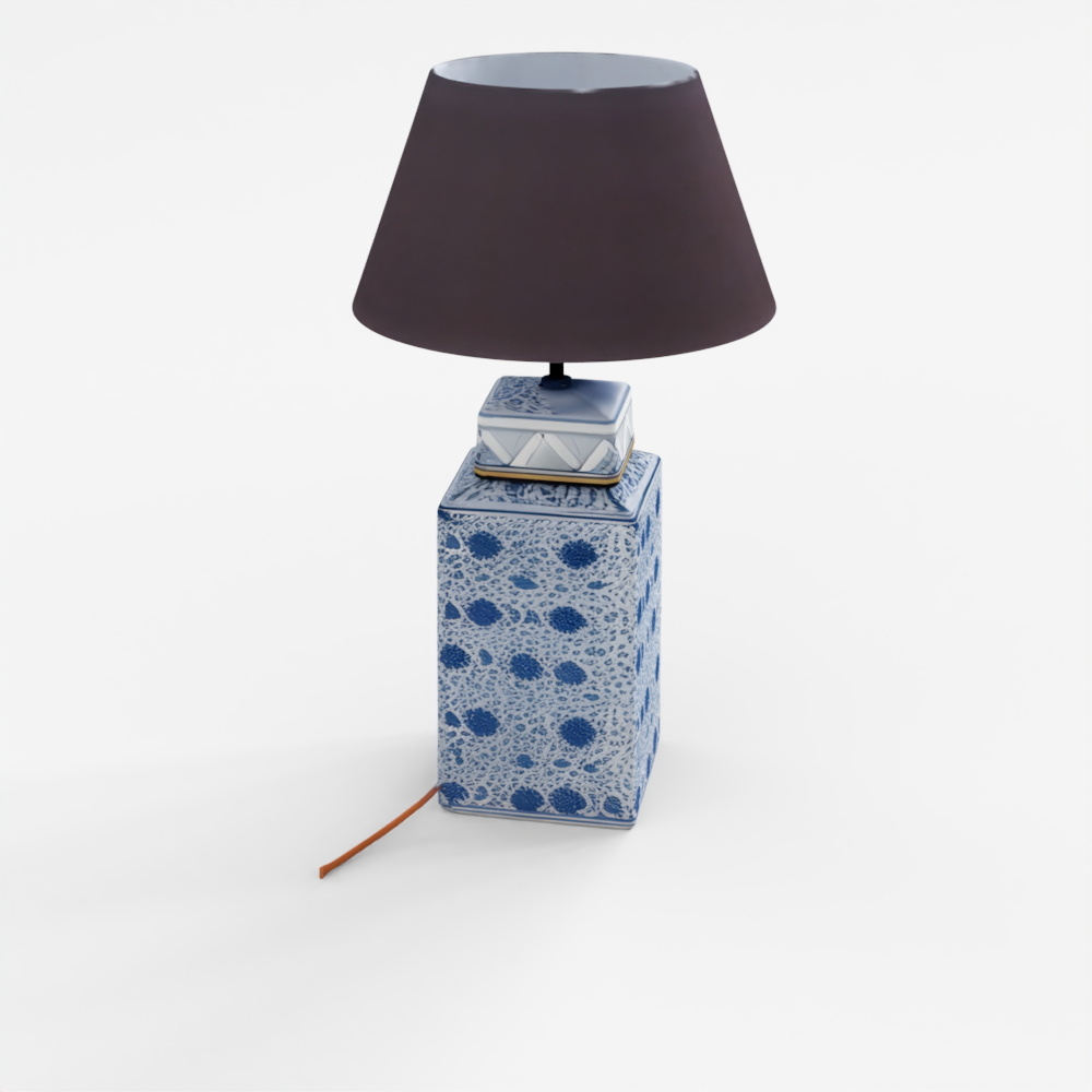 Настольная лампа с чайным ящиком из синего и белого фарфора