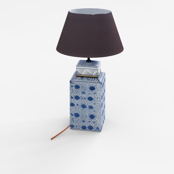 Настольная лампа с чайным ящиком из синего и белого фарфора