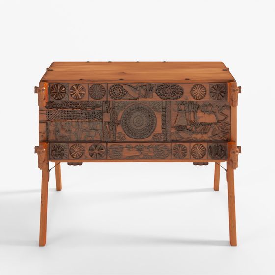 Carved Teak Majus Dowry Chest From Saurashtra