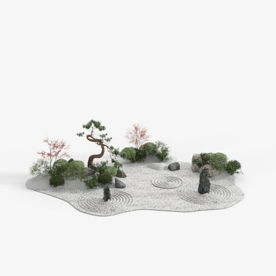Zen-Style Low-Polygon 3D Landscape Model