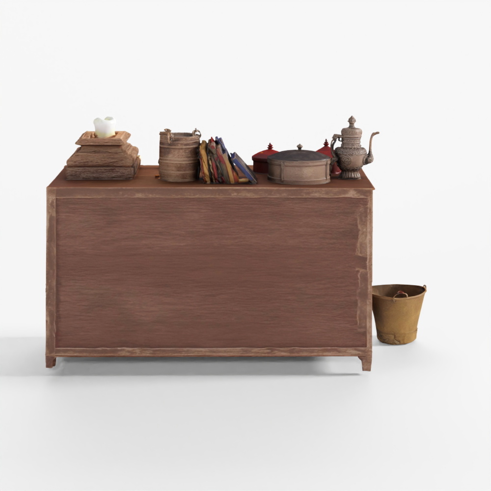 ИНДИГО Позолоченный расписной тибетский алтарный шкаф - конец 19 века