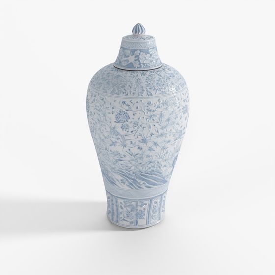 INDIGO Blue & White Porcelain Temple Jar - Crane Design