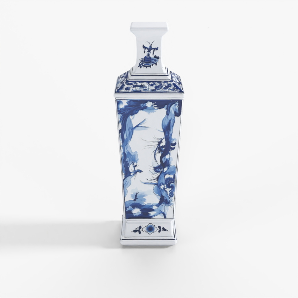 Vaso Quadrato in Porcellana Blu e Bianca INDIGO - Khang