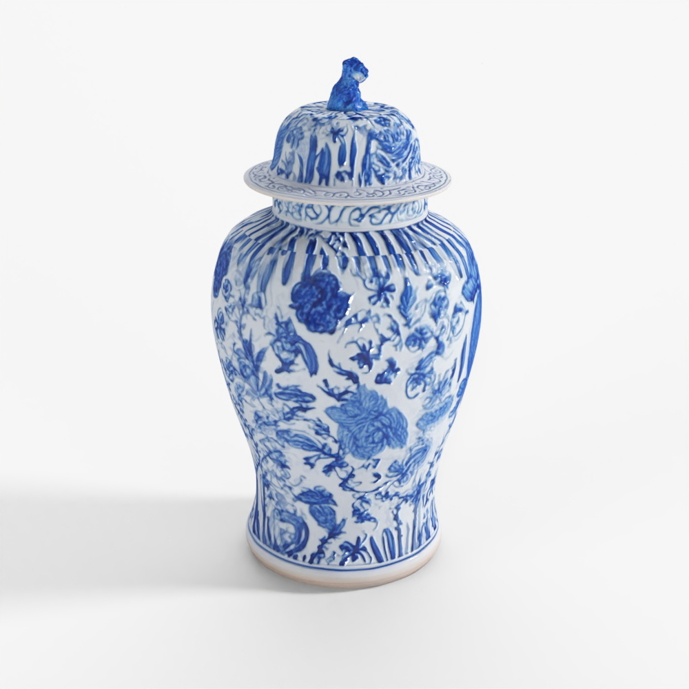 INDIGO Blue & White Porcelain Ginger Jar - Fish Design