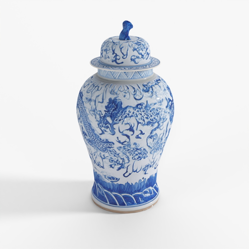 INDIGO Blue & White Porcelain Ginger Jar - Dragon Design
