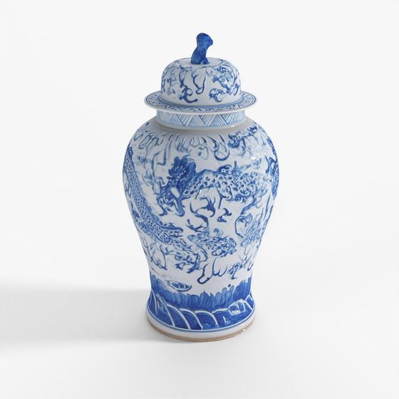 INDIGO Blue & White Porcelain Ginger Jar - Dragon Design