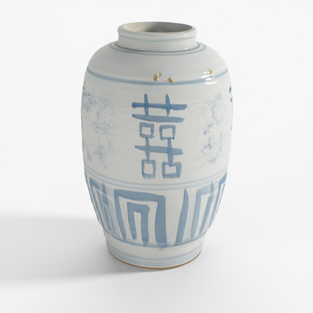 INDIGO Blue & White Porcelain Ginger Jar - Chrysanthemum