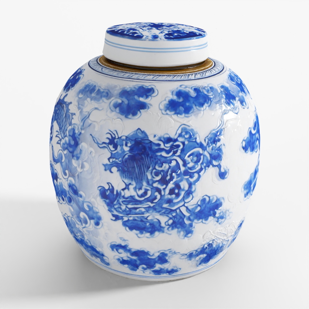 INDIGO Blue & White Dragon Temple Jar