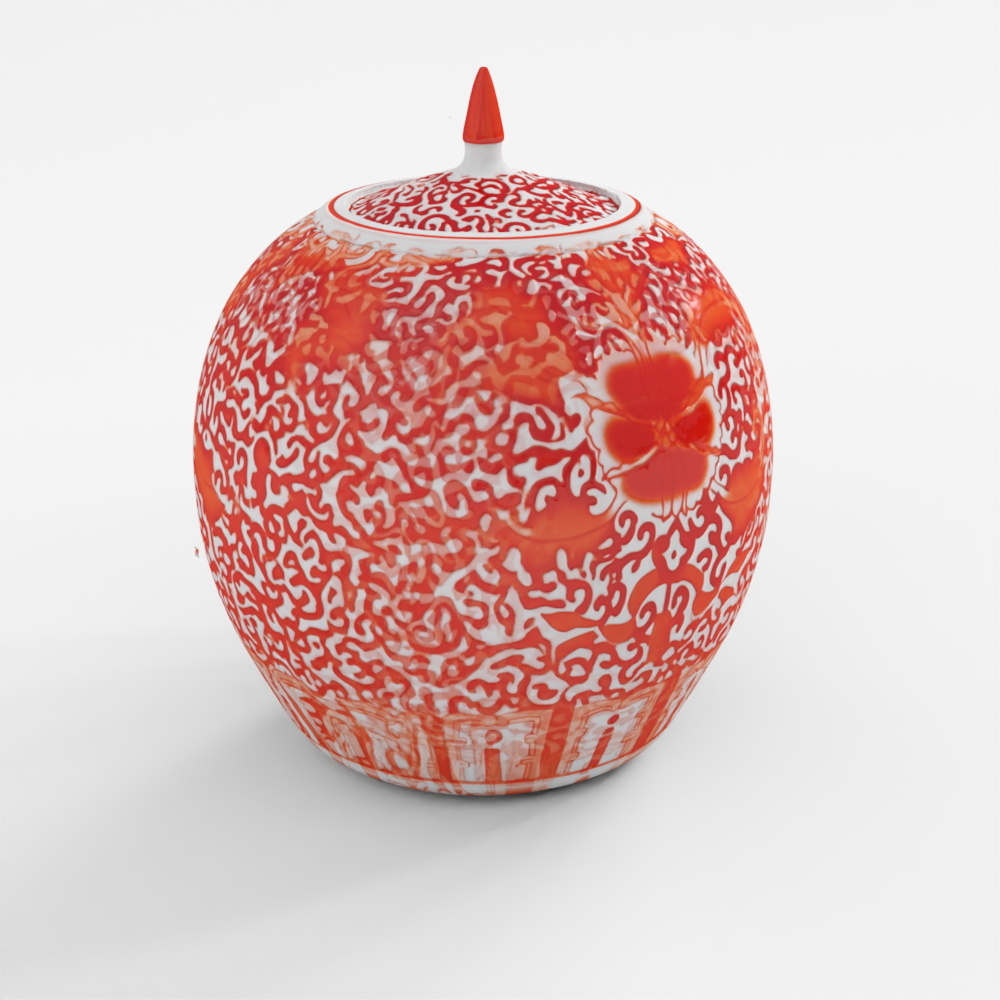 INDIGO Porcelain Tall Rice Jar - Kangxi Orange Des
