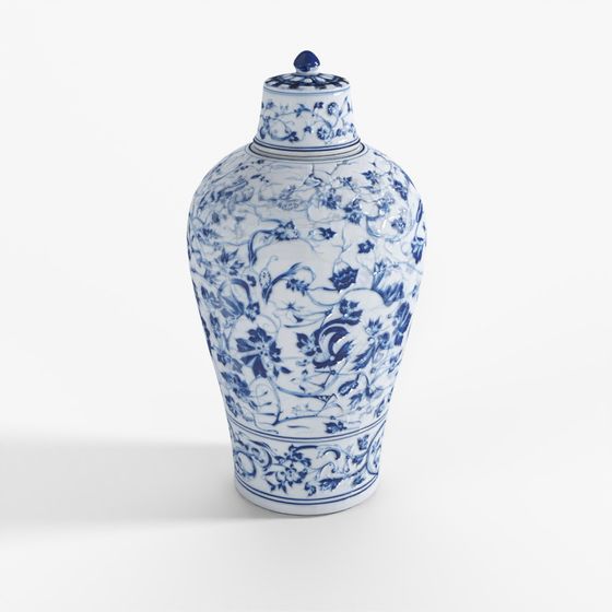 INDIGO Blue & White Porcelain Lidded Temple Jar -
