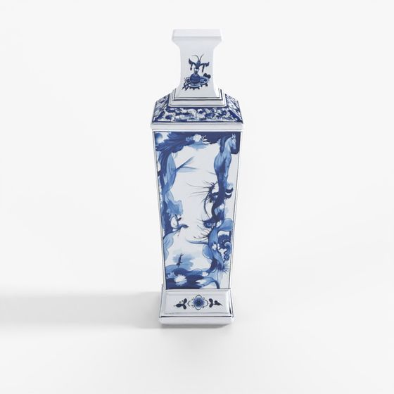 Bình Vuông Gốm Sứ Lam Trắng INDIGO - Khang