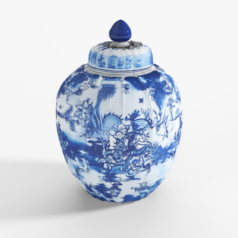 Pot de Temple en Porcelaine Bleue et Blanche INDIGO - Motif Grue