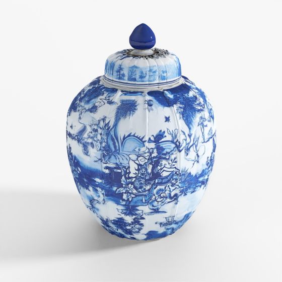 Pot de Temple en Porcelaine Bleue et Blanche INDIGO - Motif Grue