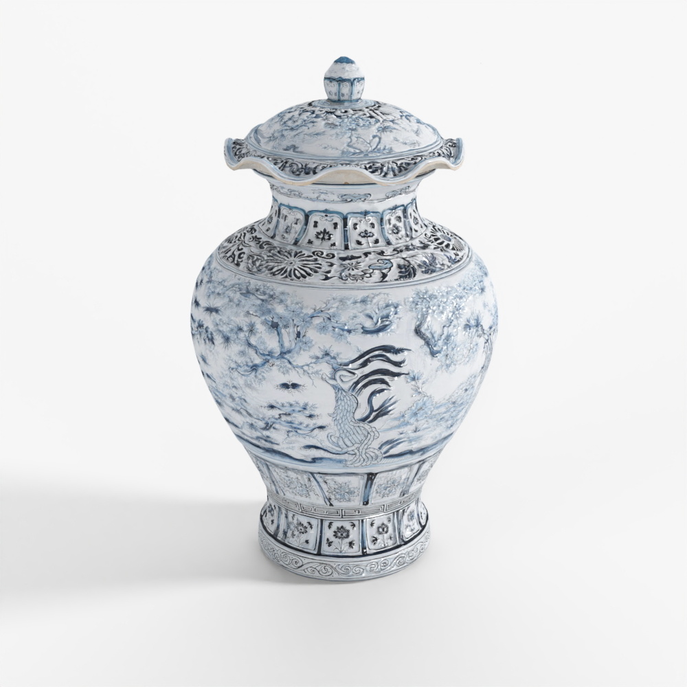 Pot de Temple en Porcelaine Bleue et Blanche INDIGO - Quatre Trésors