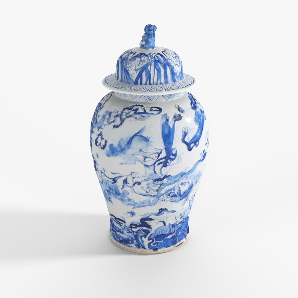 INDIGO Blau-Weiß Porzellan Tempelgefäß - Vier-Trigramm-Design