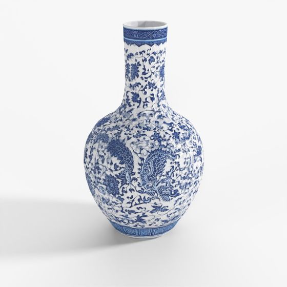 INDIGO Blue & White Porcelain Tianqiuping Dragon Vase