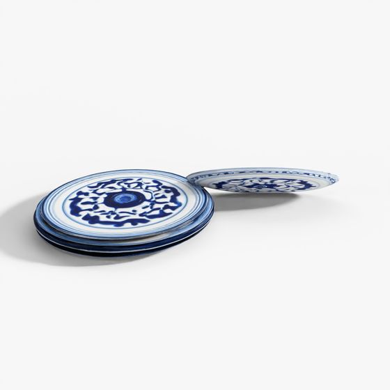 INDIGO Blue & White Porcelain Squared Vase - Seven Treasures