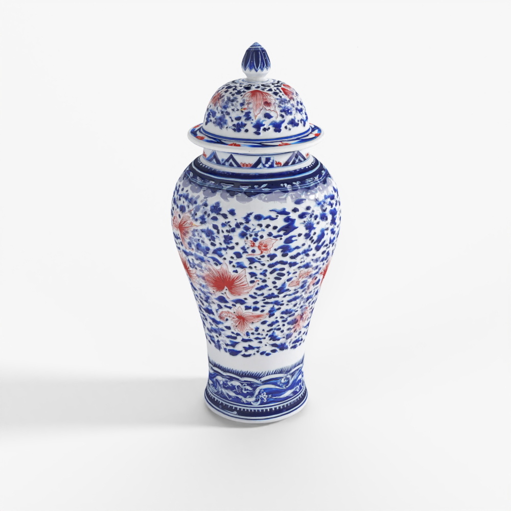 Bình Đền Gốm Sứ Lam Trắng INDIGO - Cò D