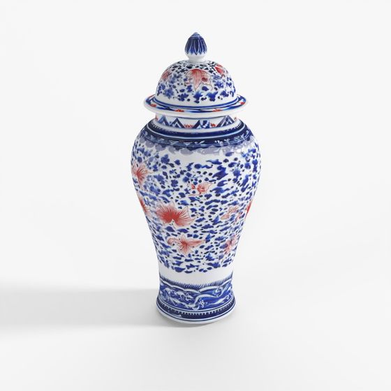 Bình Đền Gốm Sứ Lam Trắng INDIGO - Cò D