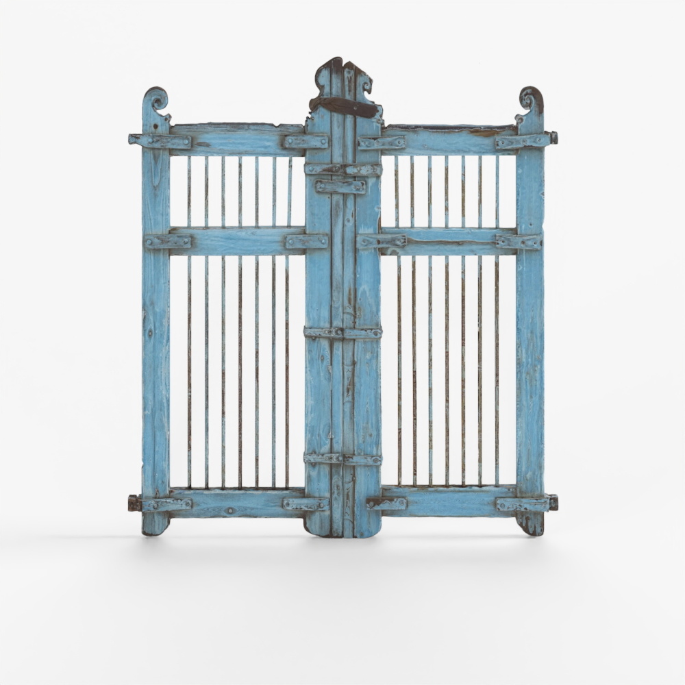 INDIGO Blau gestrichene Teakholz-Hundetür aus Gujarat - Groß