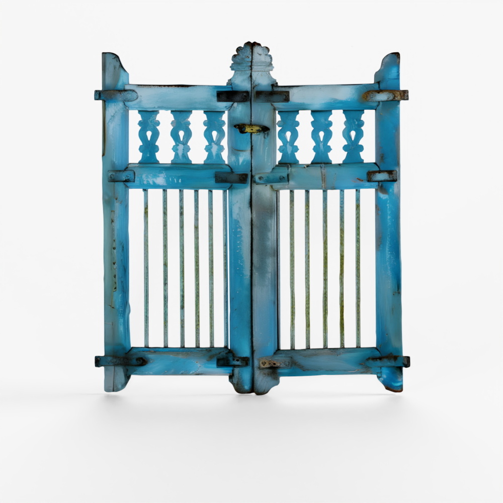 INDIGO Blau lackiertes Teakholz-Hundetür-Gatter aus Gujarat - Spät