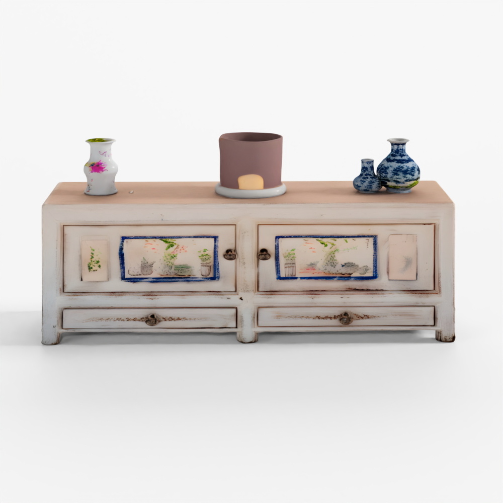 INDIGO White Painted Sideboard from Mongolia - Ca