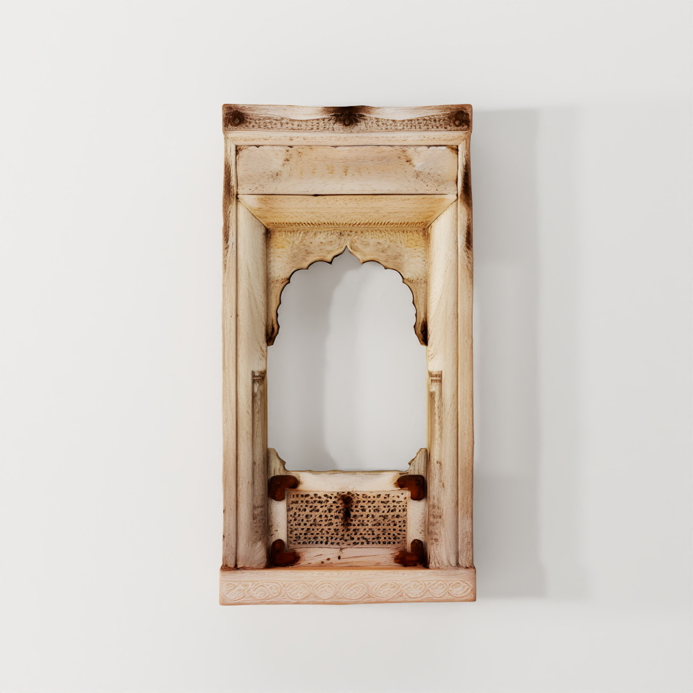 INDIGO Carved Teak Window Mirror from Punjab - 18th Century