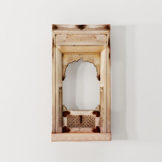 INDIGO Carved Teak Window Mirror from Punjab - 18th Century