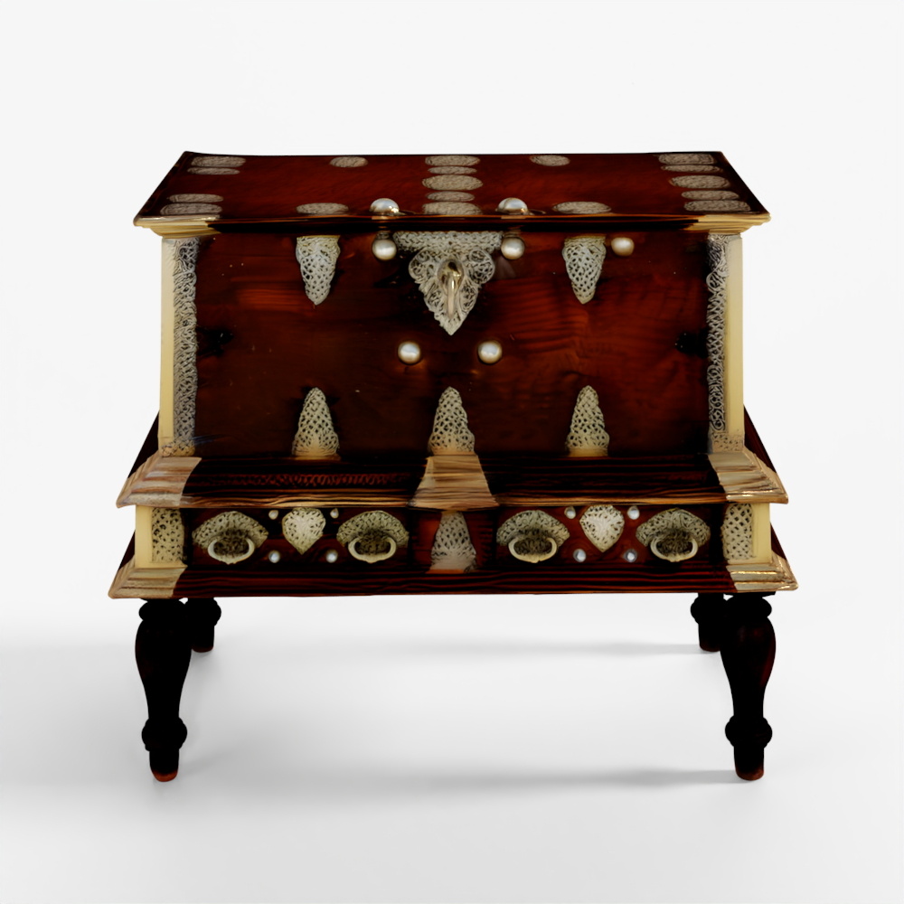 इंडिगो डच कॉलोनियल सीलोन टीक और पीतल छाती