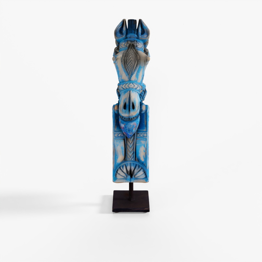 INDIGO Blue Painted Horse Head Corbels On Stand -