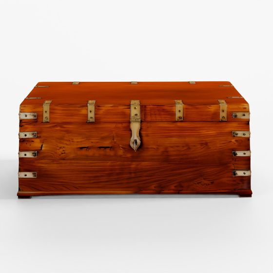 इंडिगो पीतल बंधा टीक सैन्य छाती - 19वीं सदी