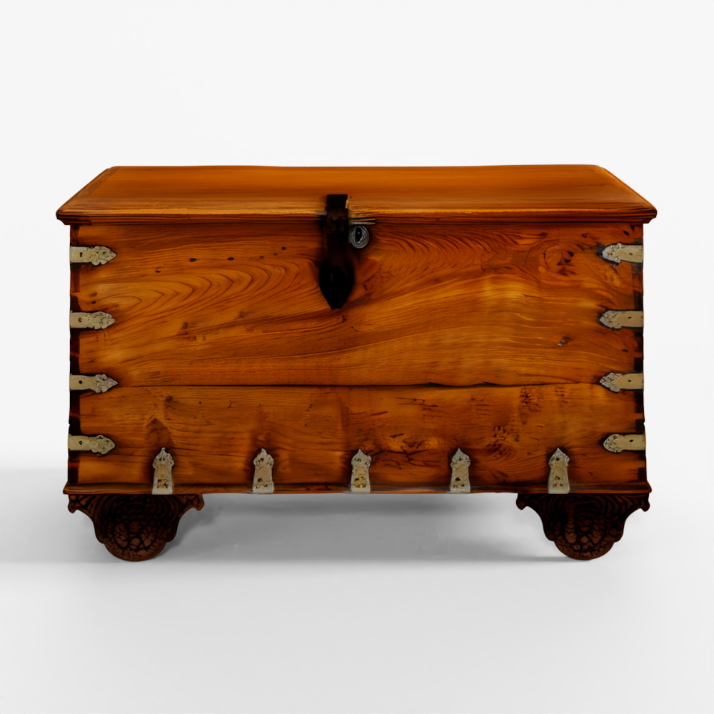 इंडिगो पीतल बंधा टीक छाती सौराष्ट्र से - 19वीं सदी