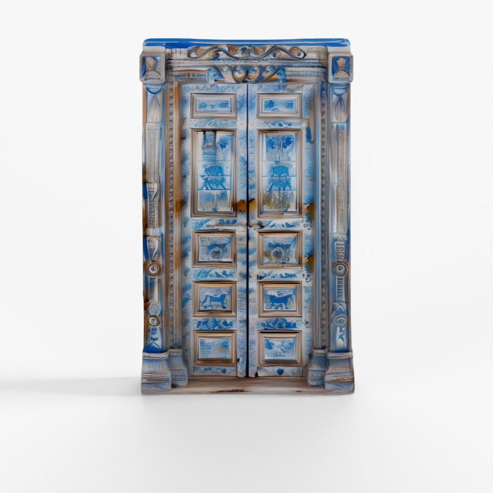INDIGO Blau-weiß bemalte indische Tür mit Rahmen