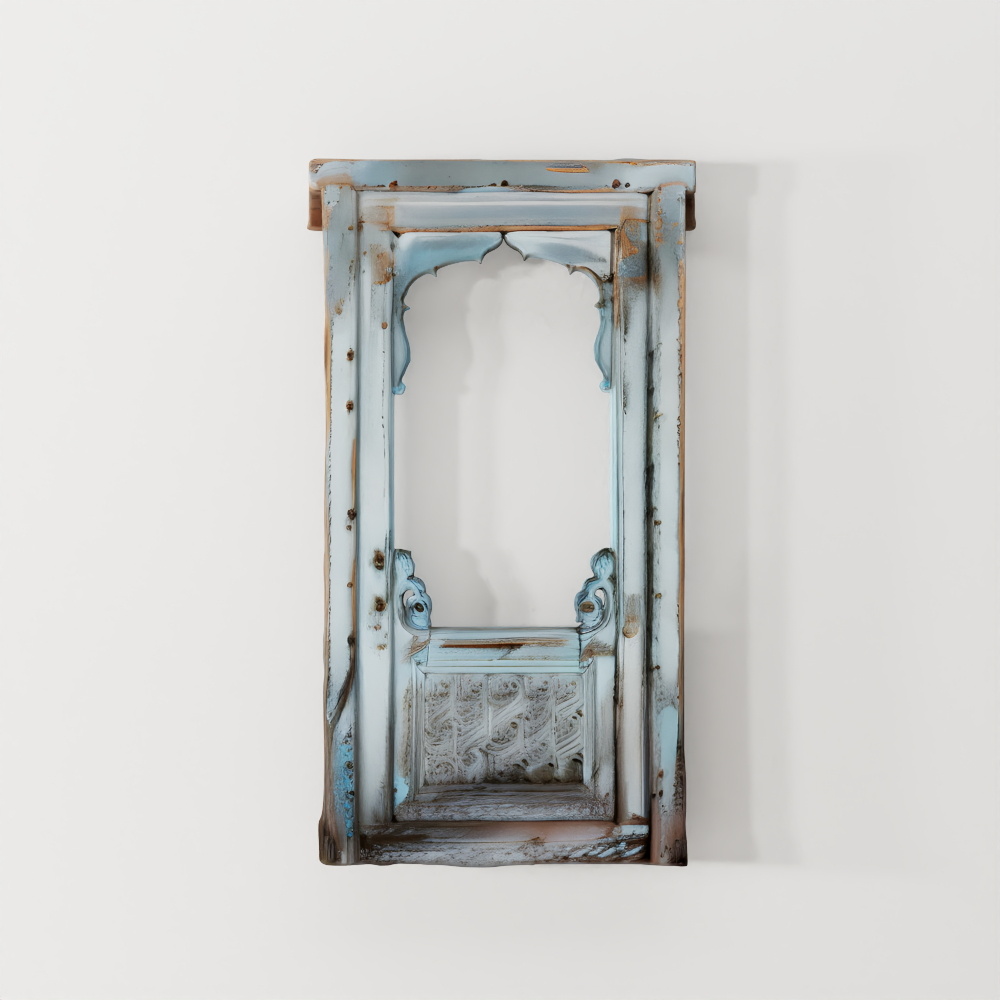 इंडिगो चित्रित दर्पण पुरानी टीक खिड़की से बना