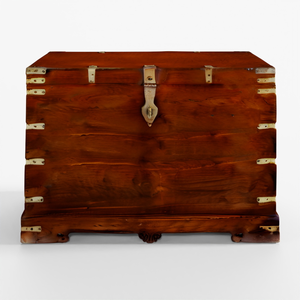 INDIGO Brass Bound Teak Military Chest - 19th Century