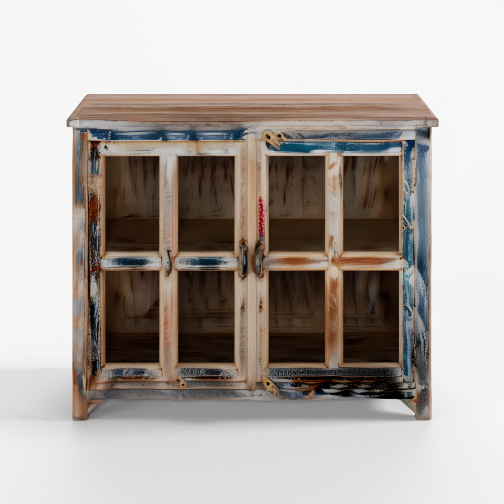 इंडिगो ग्लेज़्ड कैबिनेट पुनः प्राप्त टीक से बनी