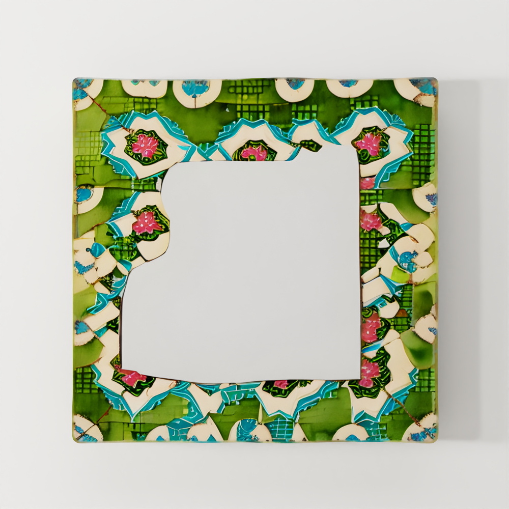 Зеркало из керамической плитки Перанакан Индиго - квадратное