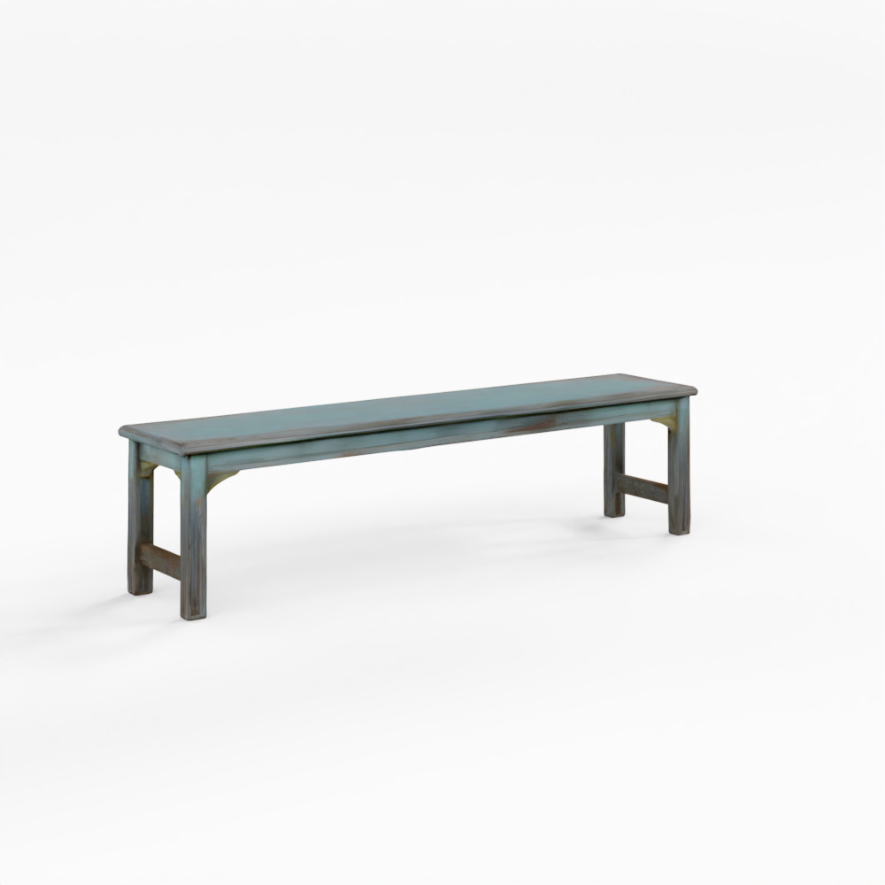 靛藍綠色彩繪印度回收柚木長椅