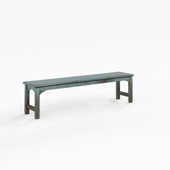 靛藍綠色彩繪印度回收柚木長椅