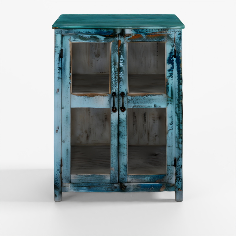 इंडिगो नीला चित्रित ग्लेज़्ड साइड कैबिनेट गुजरात से